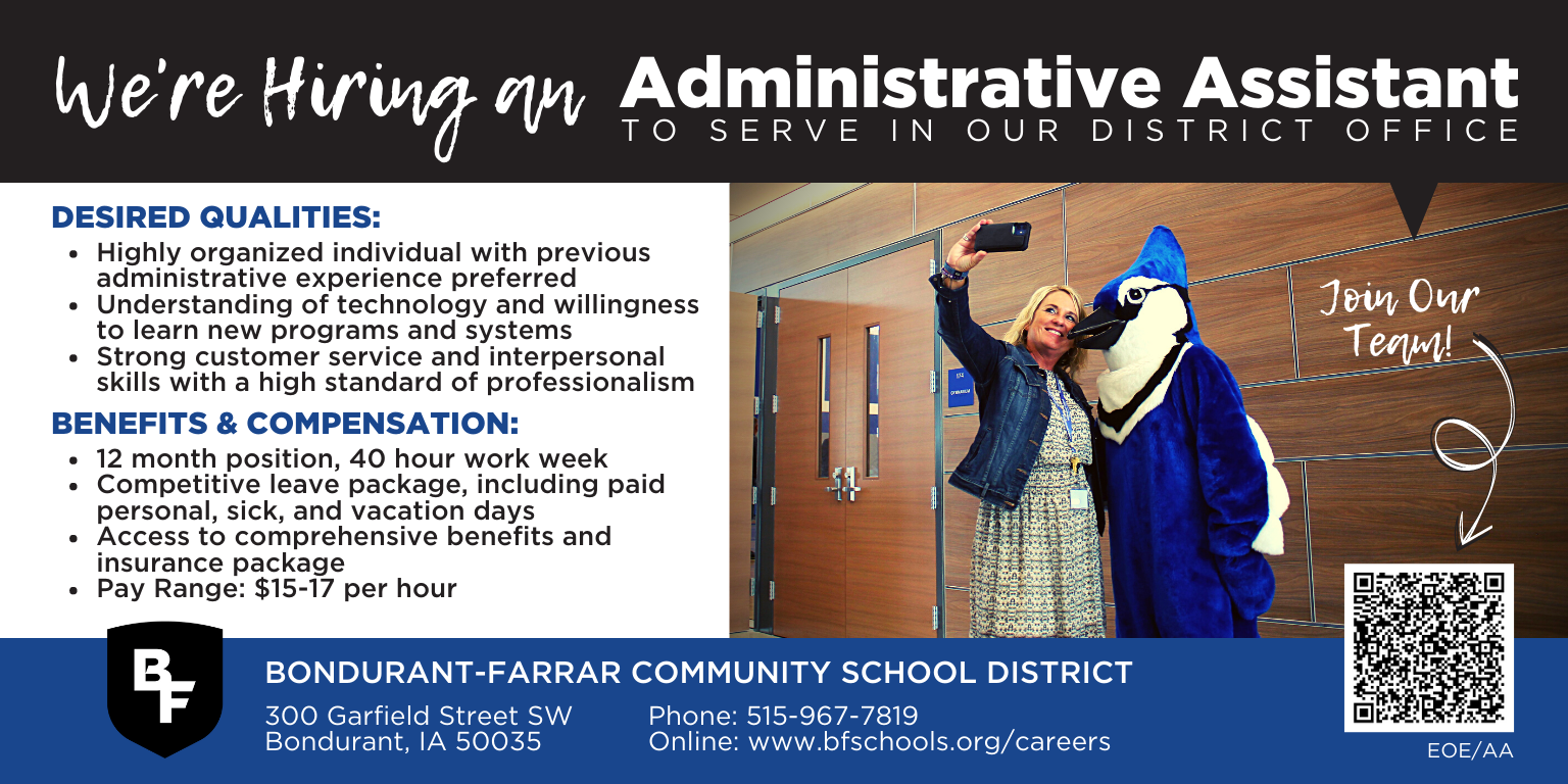 We're hiring an administrative assistant to serve in our district office